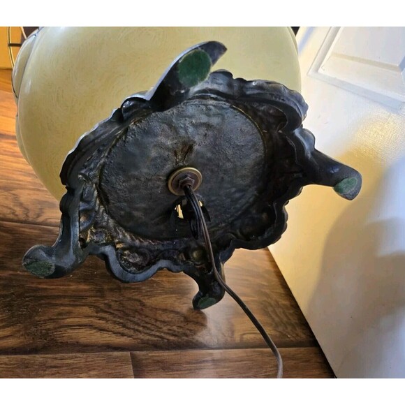 Vintage 23" Hurricane Tiffany Style Table Lamp Hand Painted Floral Gone W/ Wind - Picture 11 of 16